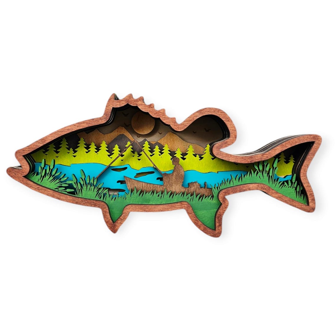 3D Fishing Sign Layered Art | Wooden Layer Art | Wood Cutout | Laser Cut Gifts | Gifts for Men | Gifts for fishermen | Fish Art | 3D Art 416640243021086720