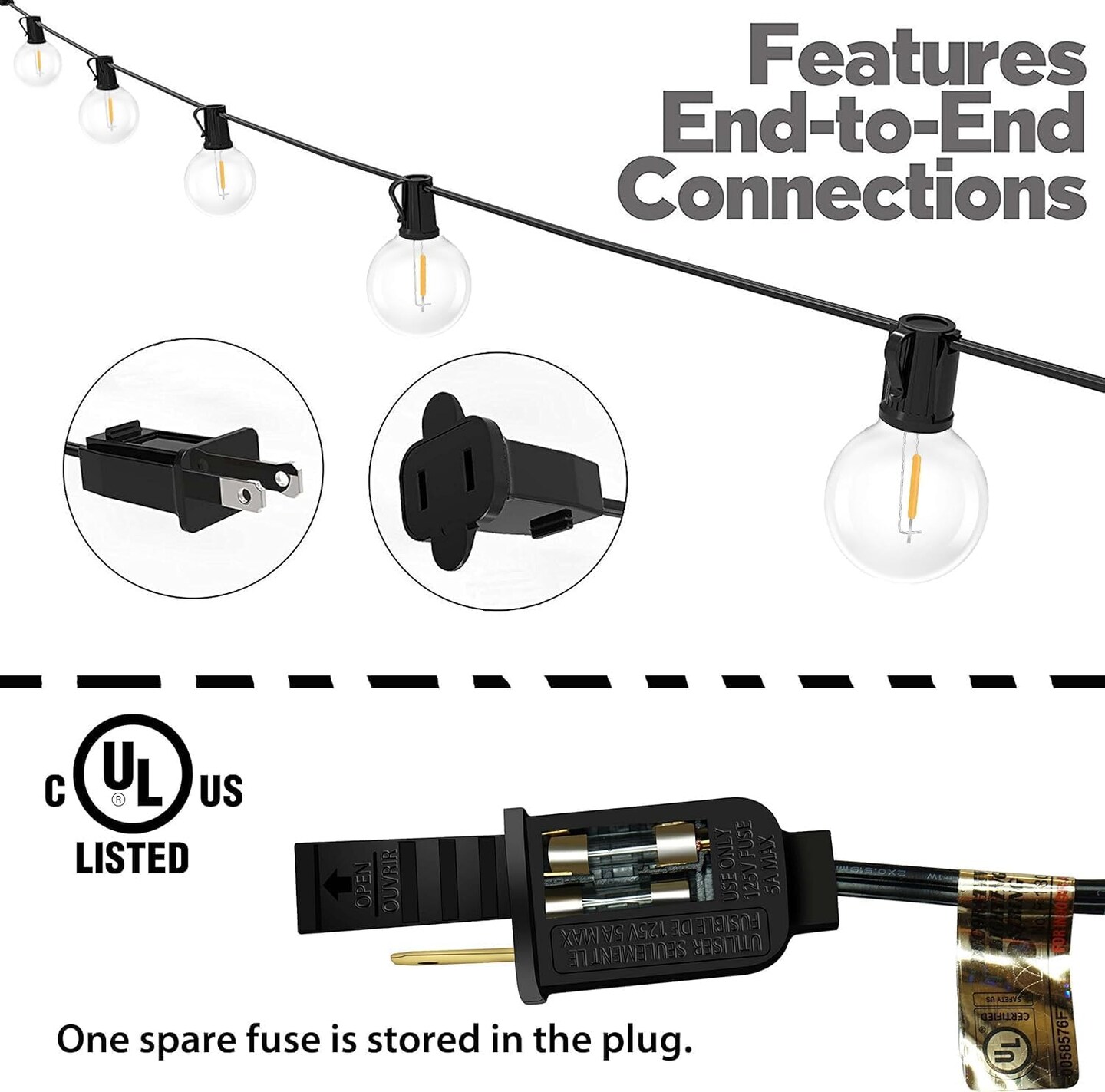 String Lights, LED 25Ft G40 Globe String Lights with Bulbs-UL Listd for Indoor/Outdoor Commercial Decor