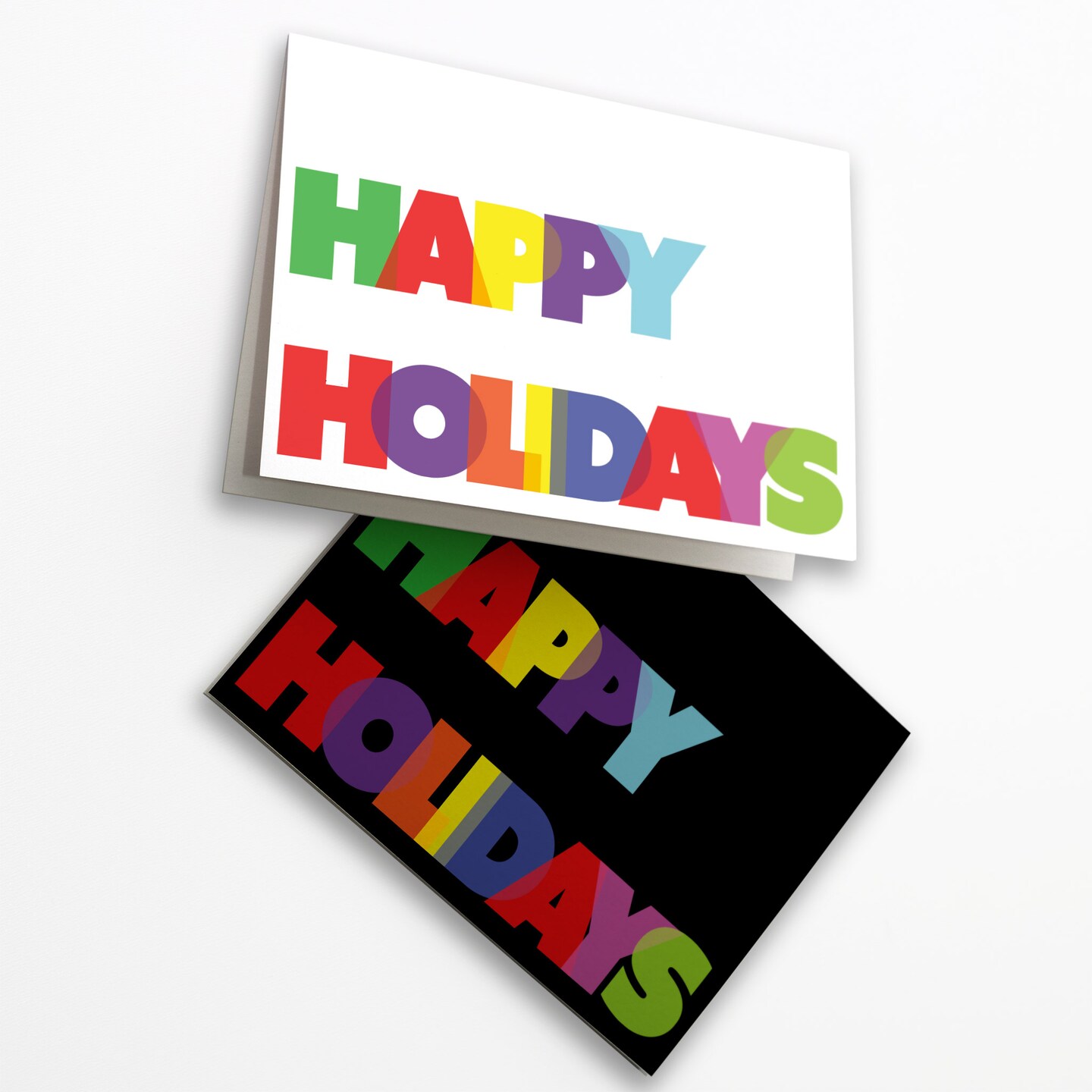Modern Rainbow Happy Holidays Greeting Cards Boxed Set – 24 Festive Notecards with Envelopes, Bold and Colorful Holiday Cards in Black and White Designs