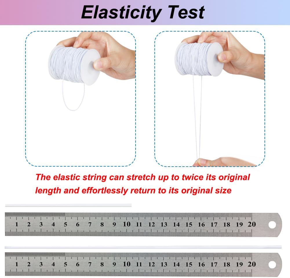 White Elastic String, 328 Feet 1mm Stretchy Bracelet String Bead Cord for Bracelets, Necklaces, Jewelry Making, Beading, Pony Beads and Crafts