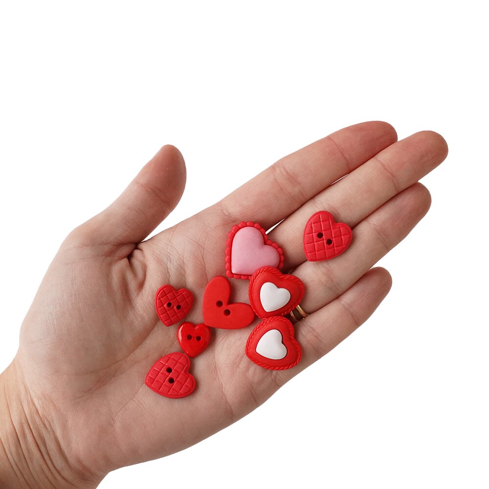 Heart Button Assortment – 50 Red & Pink Valentine’s Day Buttons for Sewing & Crafts – Resin Novelty Heart Designs