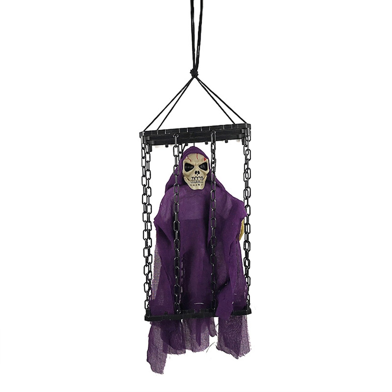 Halloween Ghosts Skeleton Animated Ornament With Lighted Eyes Creepy Laughter Detachable Hanging Prisoner Cage Haunted