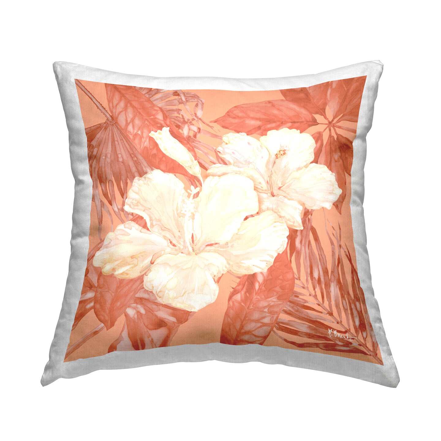 Tropical Hibiscus Bunch Decorative Printed Throw Pillow Design by Paul Brent, 18 x 7 x 18