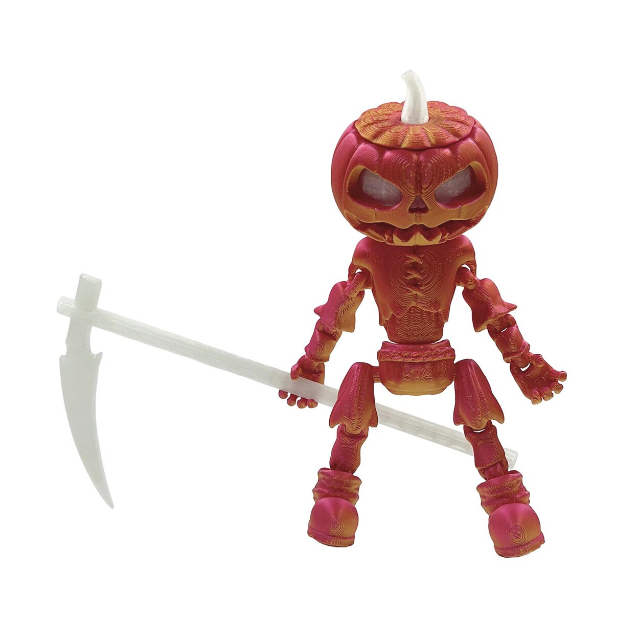 3D Printed Pumpkin Men Statue Articulated Pumpkin Head Figure With Scythe Halloween Fidget Toy Posable Flexible Desk
