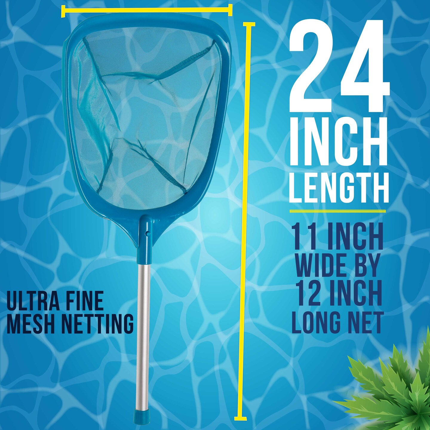 U.S. Pool Supply&#xAE; Professional Spa, Hot Tub, Pool Hand Leaf Skimmer Net with 12&#x22; Aluminum Pole - Deep Ultra Fine Mesh Netting Bag Basket, Clean the Finest Debris