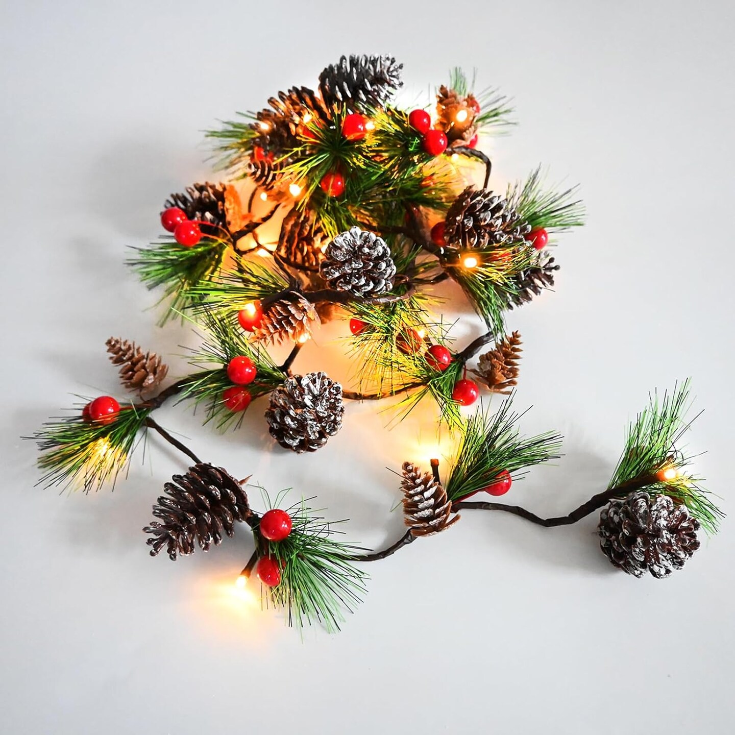 Christmas Garland Lights 6.56FT Holiday Prelit Garland Pine Cone ...
