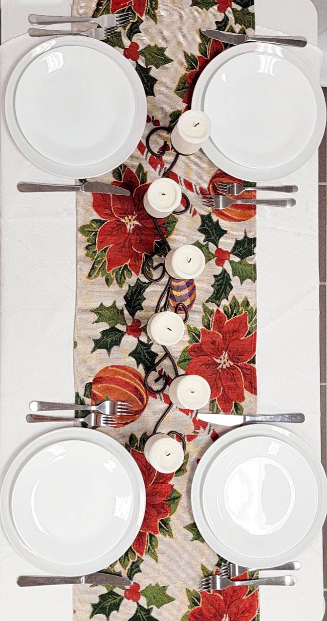Festive Poinsettias Christmas Table Runner