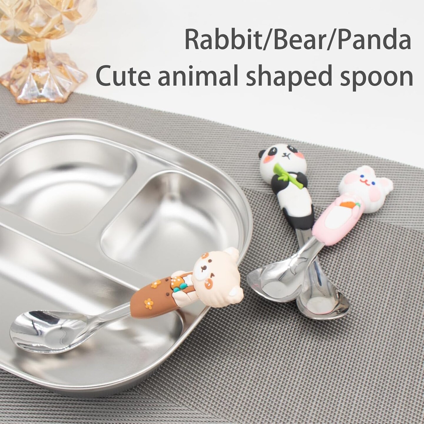 18/8 stainless steel children&#x27;s spoon set with storage box, silicone animal shaped handle, BPA free children&#x27;s travel silverware suitable for children aged 3-6 as Christmas gifts