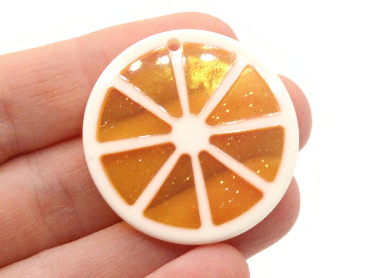 4 34mm Orange Citrus Fruit Slice Sparkle Resin Charms