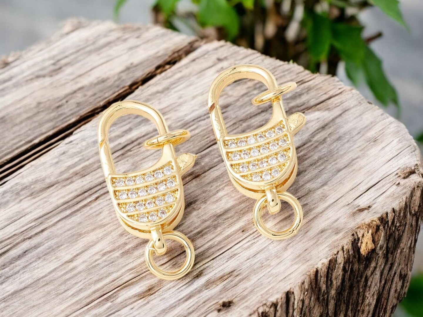 21x12mm 18k Gold Plated Micro Pave Cubic Zirconia Lobster Clasp (w/ Jump Rings)