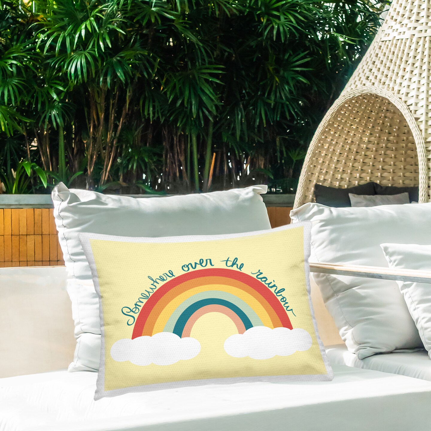 Somewhere Over Rainbow Outdoor Printed Pillow Design by Ashley Singleton, 14 x 7 x 20
