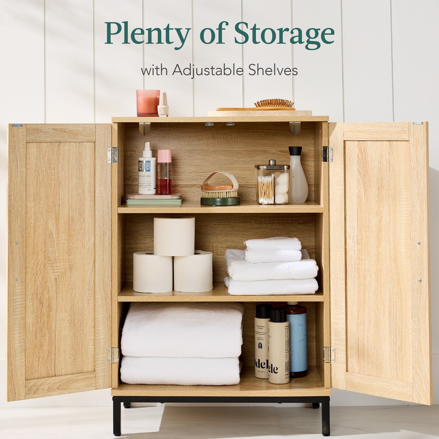 Best Choice Products 2-Door Natural Rattan 34 x 24in Storage Cabinet for Bathroom, Living, Dining w/ Adjustable Shelves