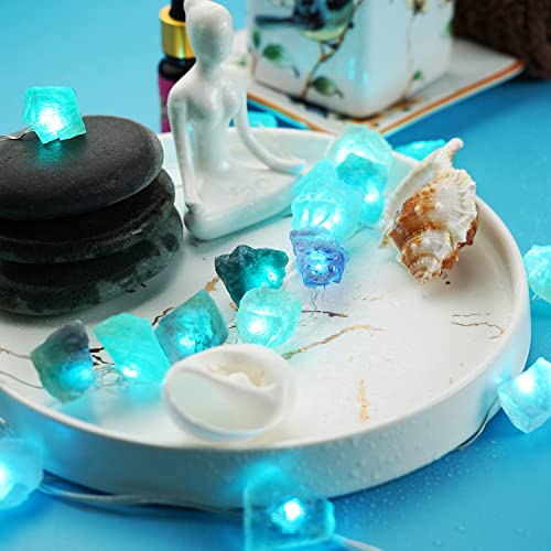 Natural Fluorite String Lights Battery Operated with Remote Sea Glass Raw Stones Decorative Lights 6.5ft 20 LEDs String Lights for Bedroom Party Indoor Christmas Wedding Decor