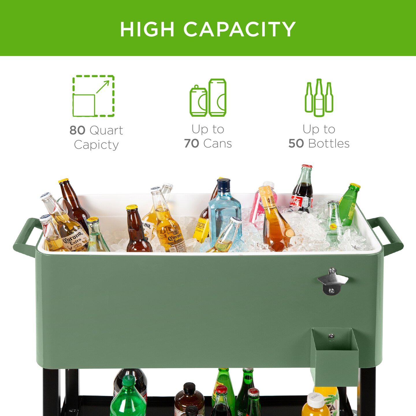 Best Choice Products 80qt Steel Rolling Cooler Cart w/ Bottle Opener, Catch Tray, Drain Plug, Locking Wheels