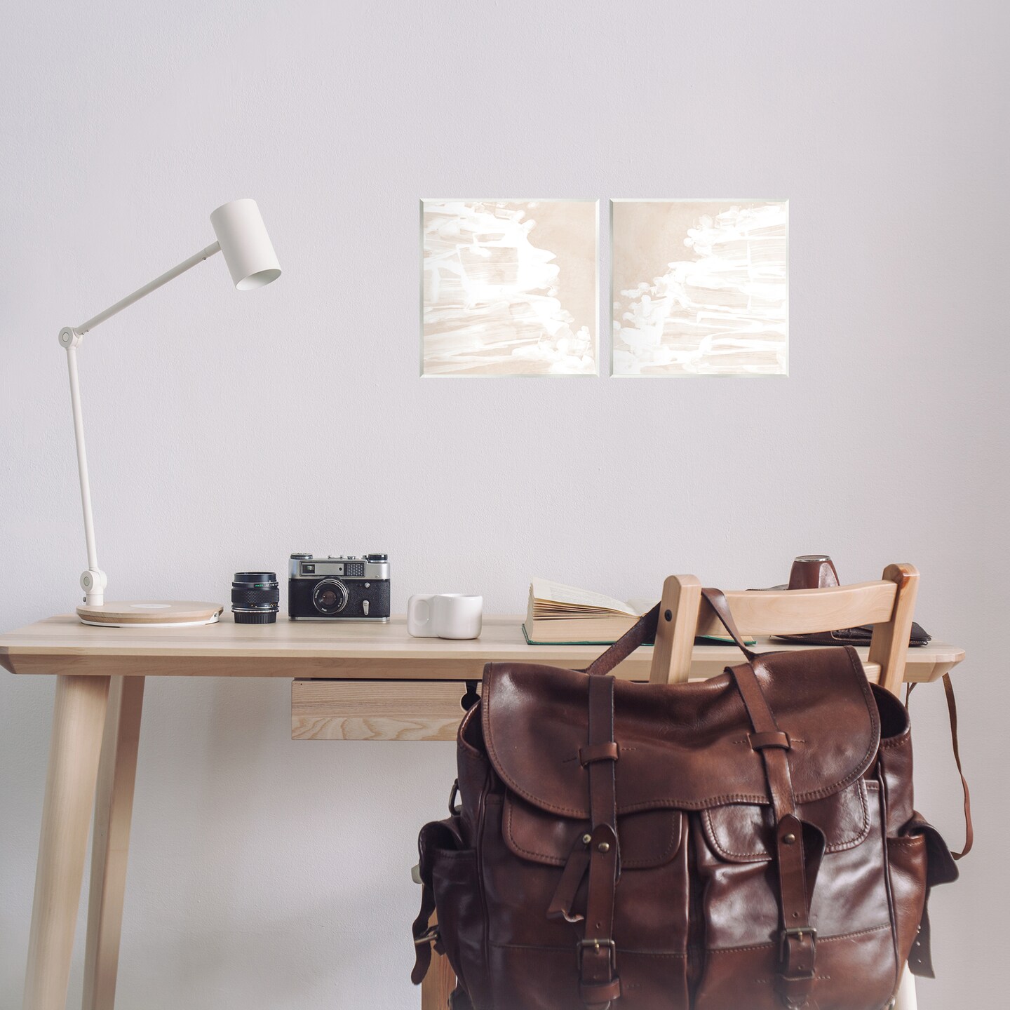 Stupell Industries Abstract Cream Layered Strokes 2 pc Wall Plaque Art Set Design by June Erica Vess