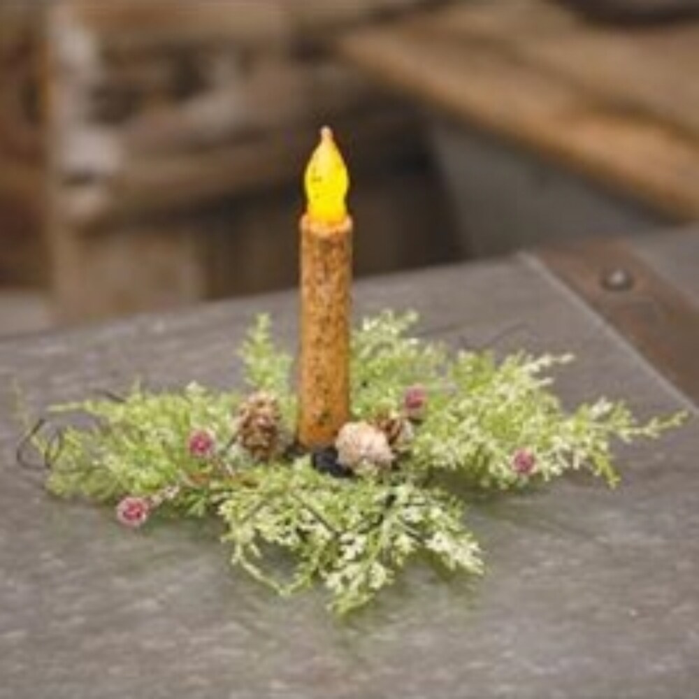 Frosty Red Berry &#x26; Cone Candle Ring 1.5&#x22;