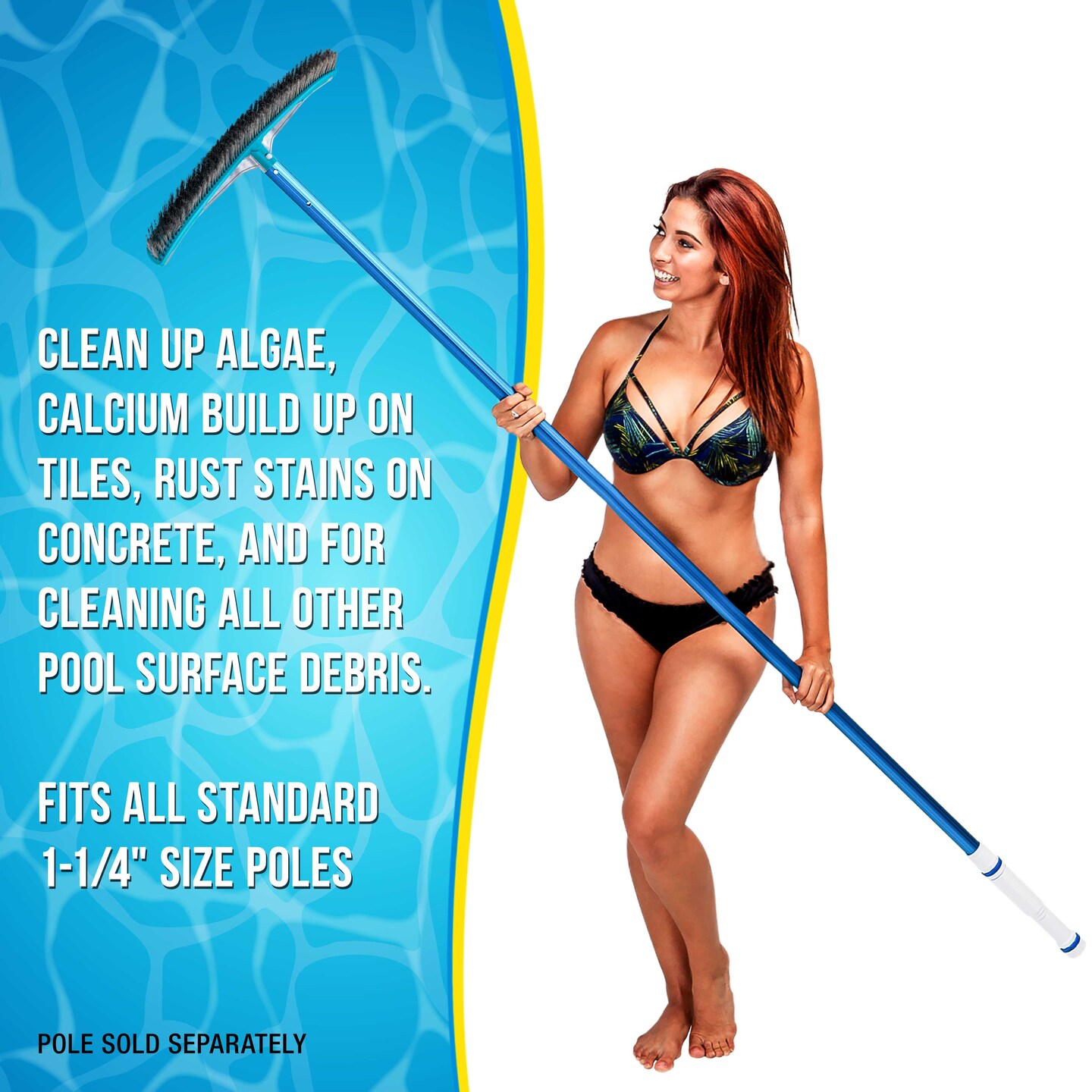 U.S. Pool Supply&#xAE; Professional 18&#x22; Stainless Steel Pool Algae Brush with Heavy Duty Aluminum Handle, EZ Clips - Durable Wire Bristles, Scrub &#x26; Remove Rust Stains Debris