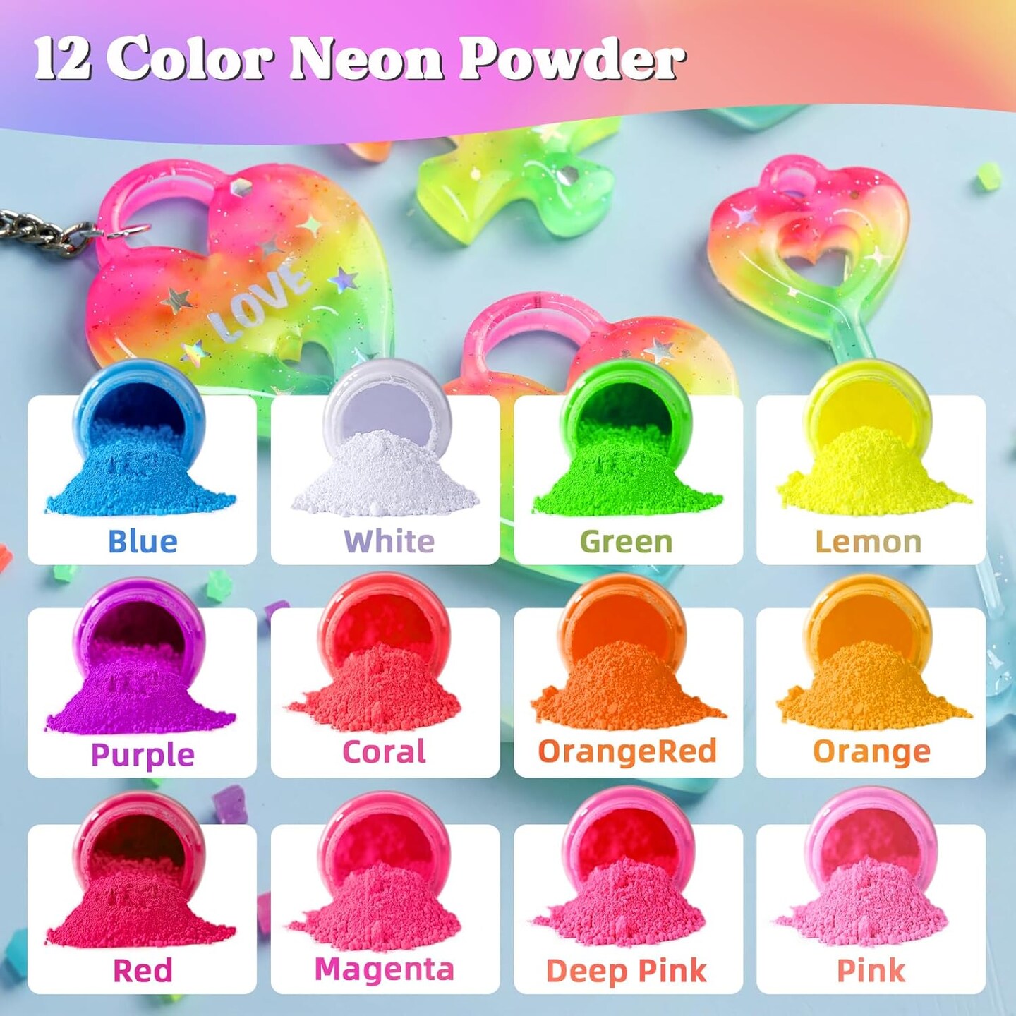 LET&#x27;S RESIN Neon Pigment Powder,12Colors Fluorescent Powder,10g/Bottle of Mica Powder for Epoxy Resin,Nail,Tumblers,Soap Making,Slime &#x26; Candle,painting, and DIY Crafts