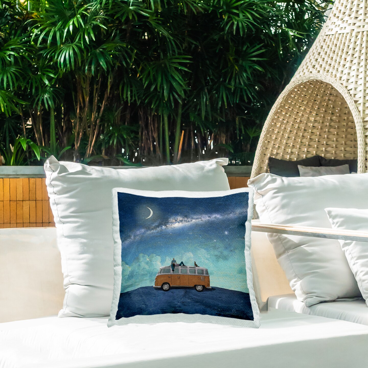 Couple &#x26; Dog Adventure Outdoor Printed Pillow Design by Paula Belle Flores, 18 x 7 x 18