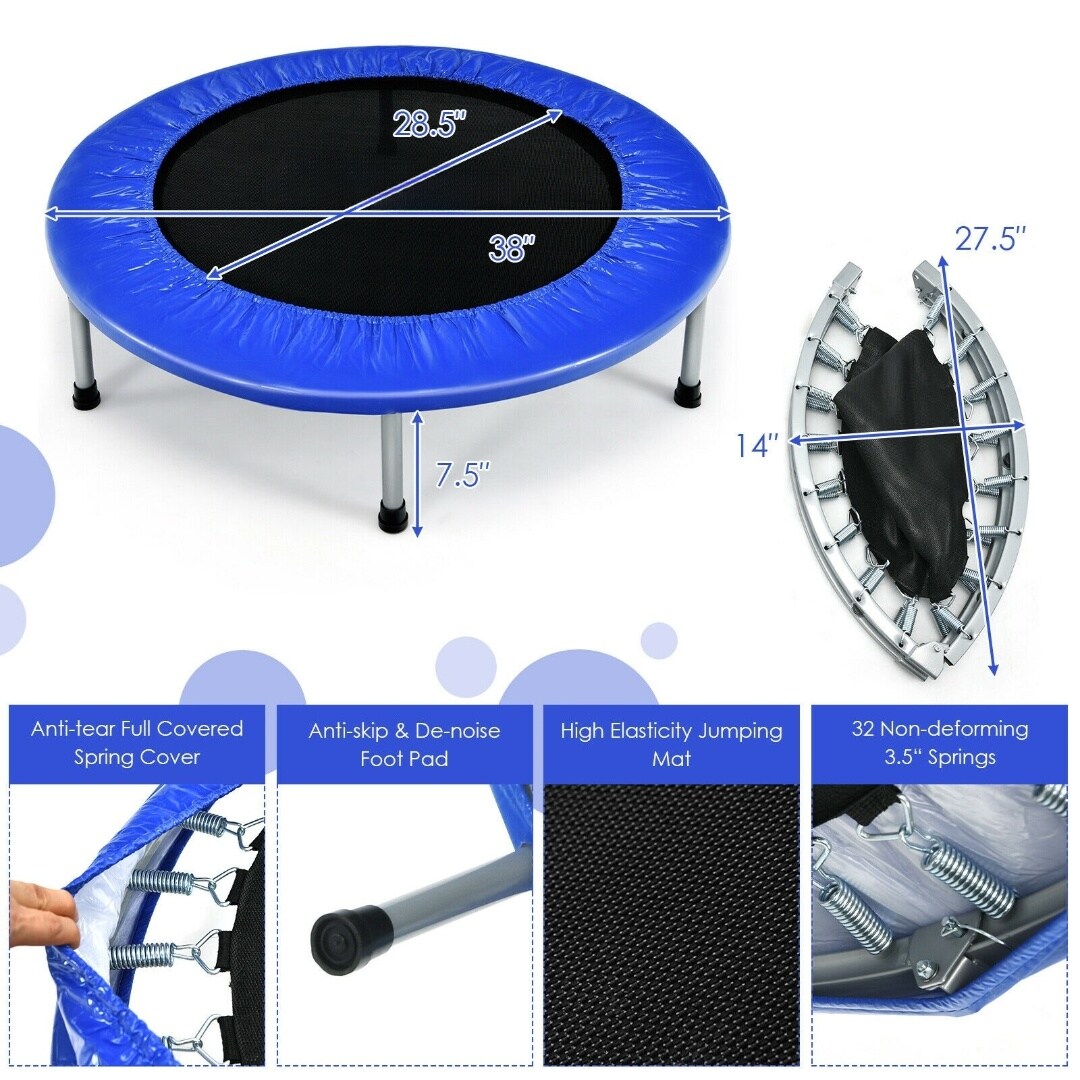 38 Inch Mini Folding Trampoline Portable Leisure Fitness Backboard