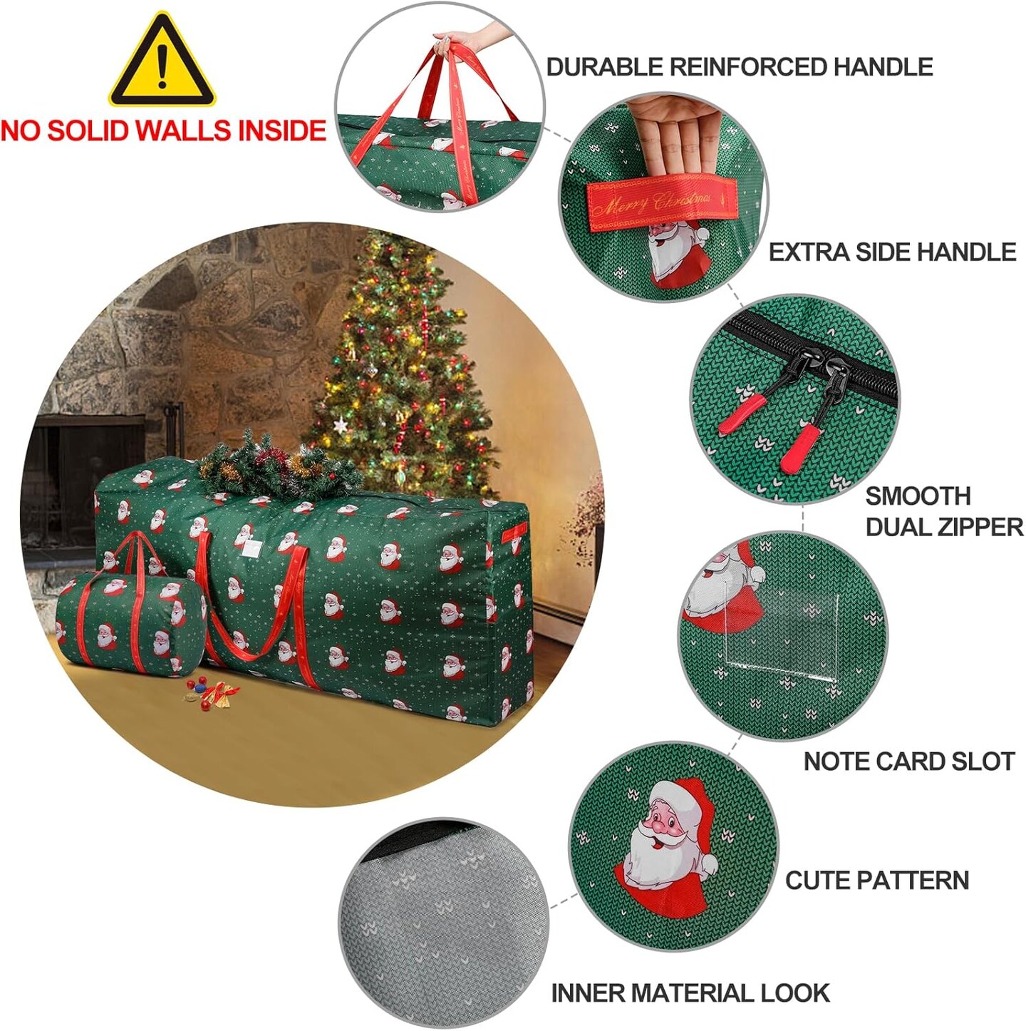 Christmas Tree Storage Bag Fits for 7.5ft, 9ft Disassembled Tree, Waterproof Large Heavy Duty Xmas Artificial Tree Bags,XL Assembled Tree Duffel Bag with Ornament Storage Bag(Green)