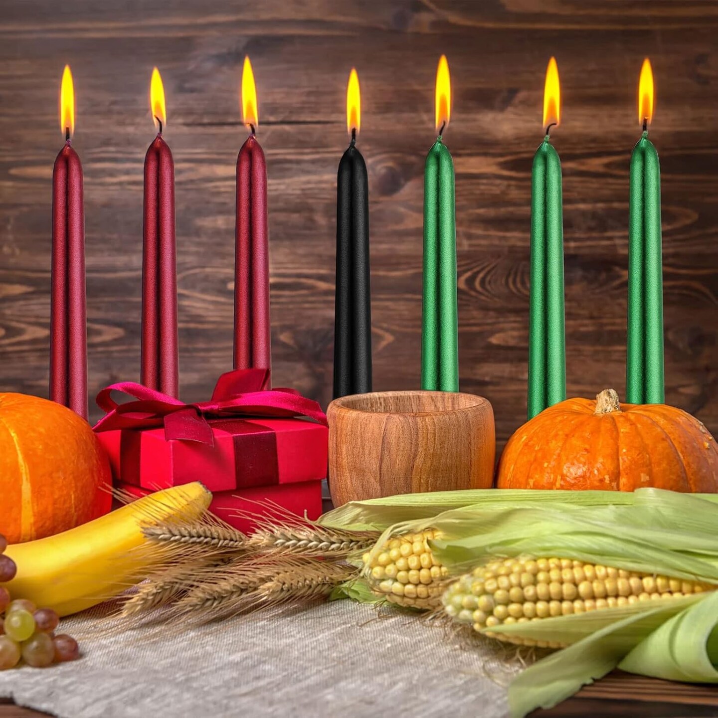 14 Pcs Kwanzaa Candle Kinara Set Mishumaa Saba Red Black Taper Candles Candlestick Wreath Christmas Tall Advent