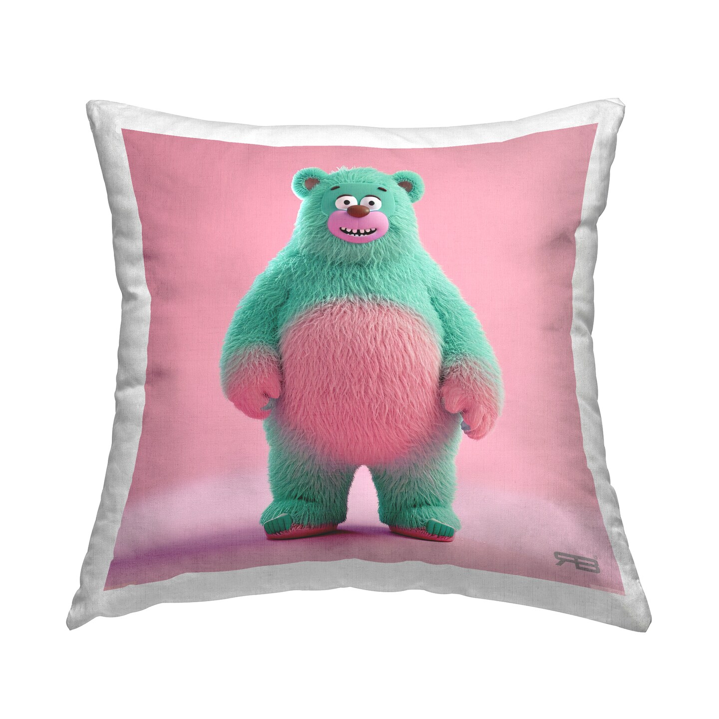 Smiling Green Bear Decorative Printed Throw Pillow Design by RB, 18 x 7 x 18