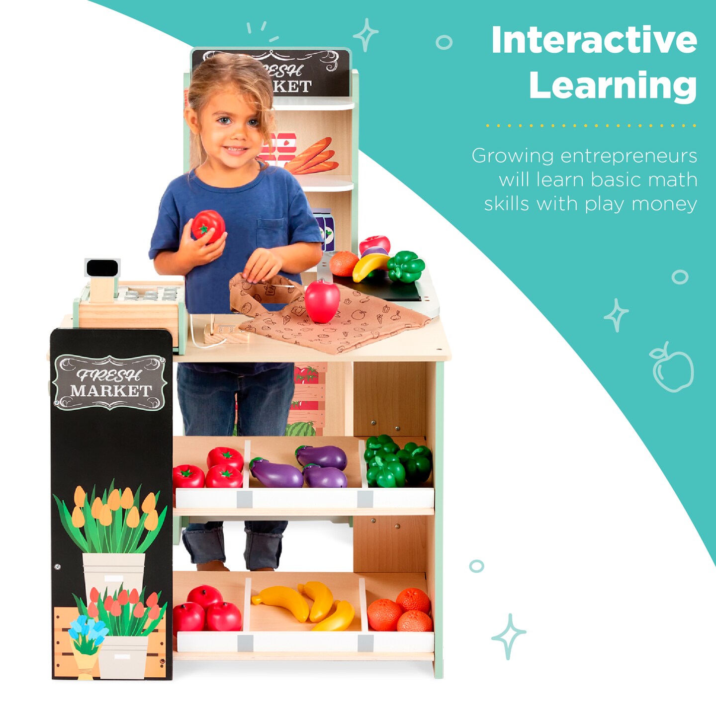 Best Choice Products Kids Pretend Play Grocery Store Wooden Supermarket Set w/ Chalkboard, Cash Register