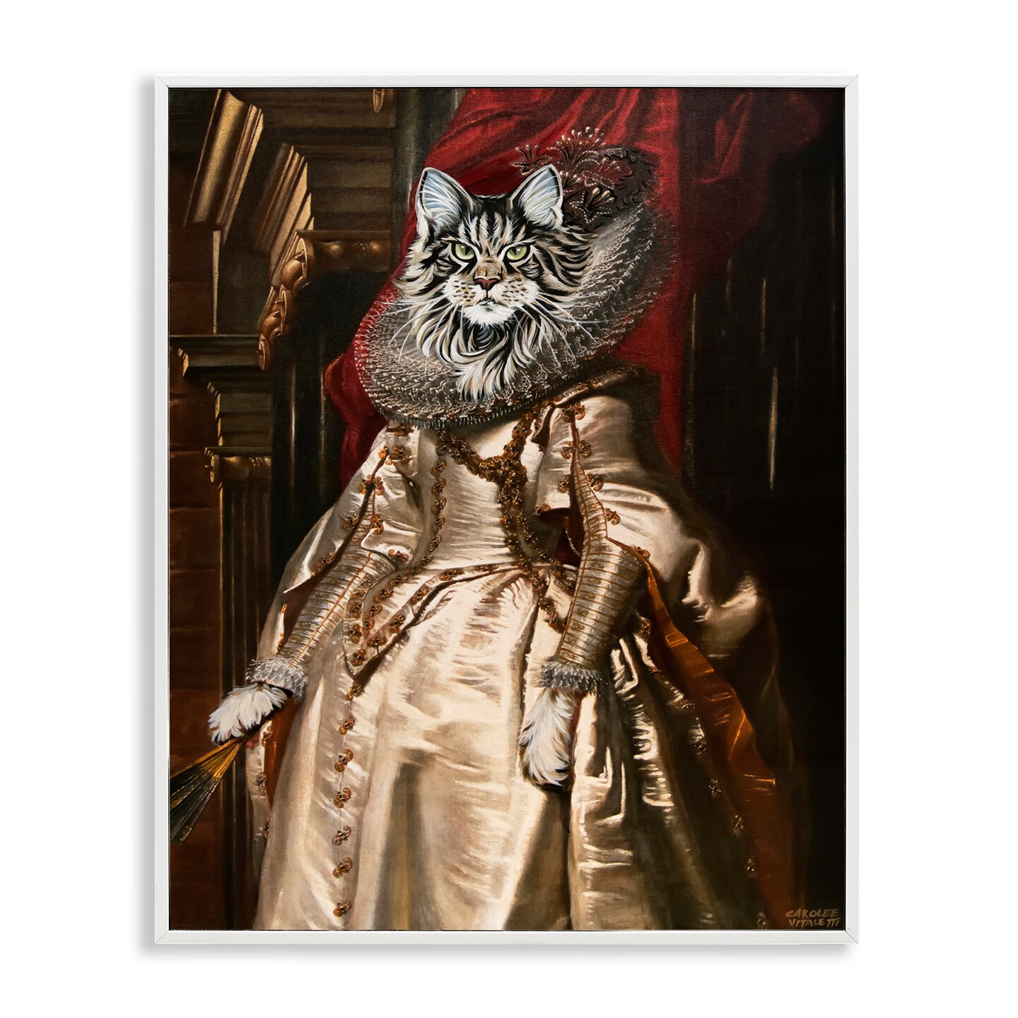 Stupell Industries Renaissance Cat Portrait Framed Giclee Wall Art Design by Carolee Vitaletti