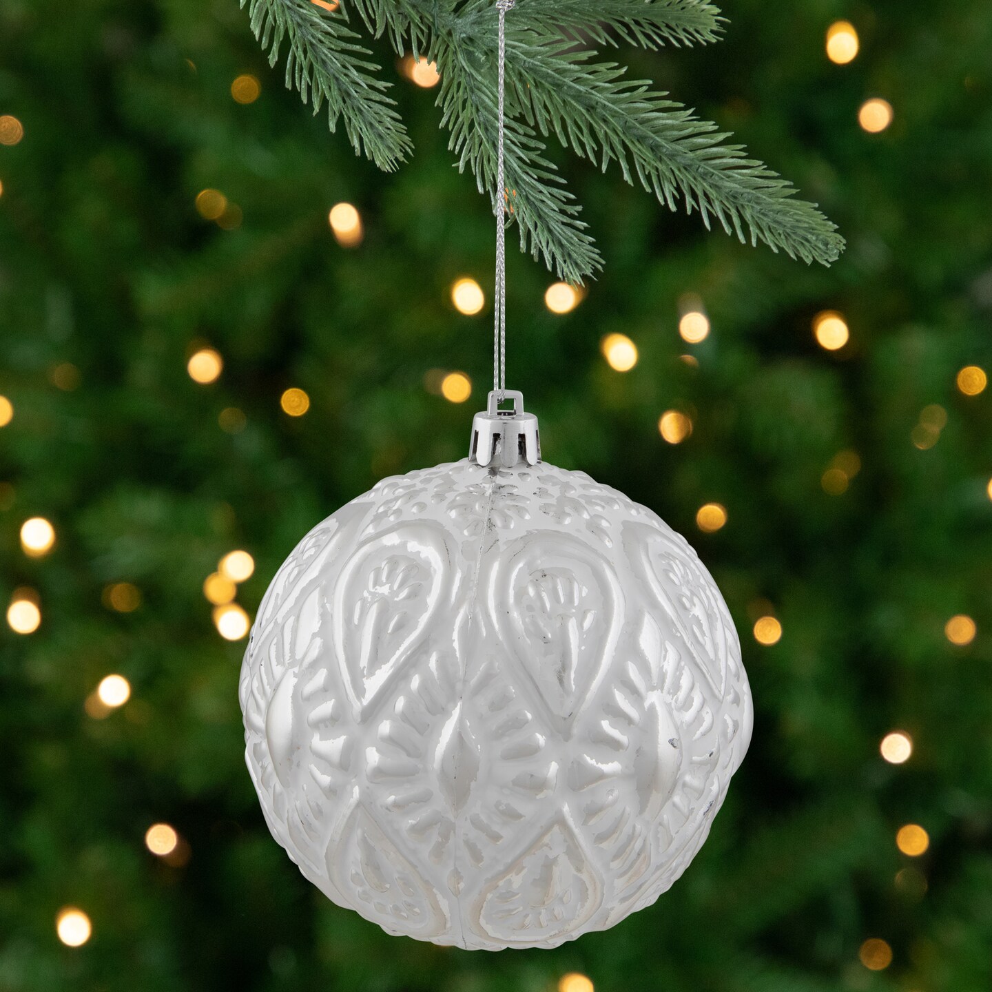 Northlight Embossed Raindrops Christmas Glass Ball Ornament - 3.5" - White