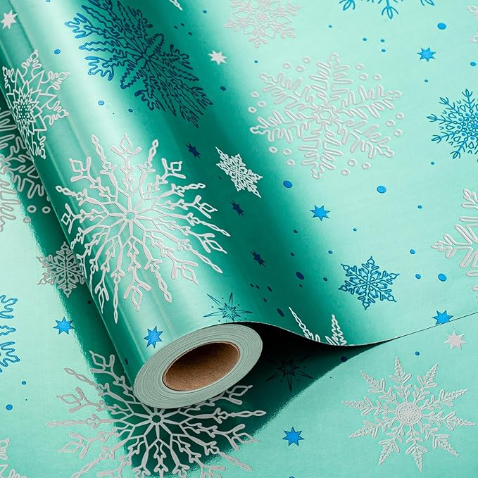 Festive Blue Snowflake Gift Holiday Pattern Foil Wrapping Paper Sheets Winter Gift Wrap for Wedding, Party, Birthday &#x26; Festive Decoration