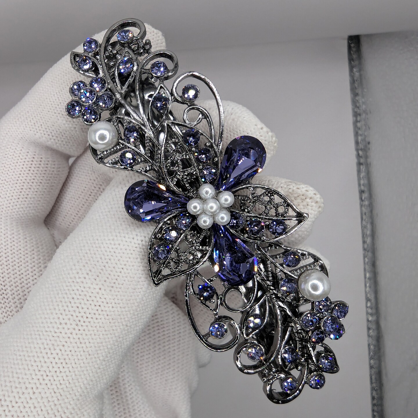 アクセサリー CTHY HIGH-END JEWELRY CLIP High Quality Tanzanite Floral Crystal Hair Clips, Fancy Hair