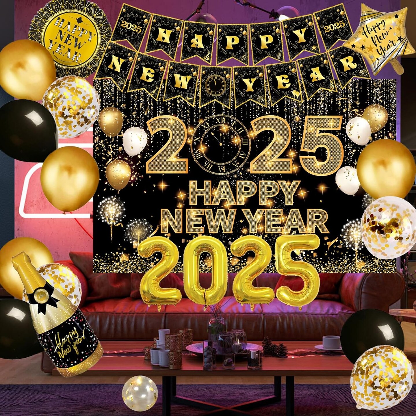 New Years Eve Party Supplies 2024 with happy New Year Banner,Backdrop,Balloons,for New Year Party Decorations
