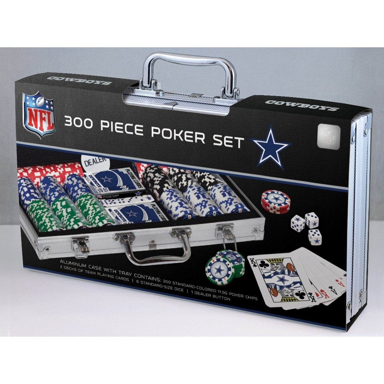 Dallas Cowboys 300 Piece Poker Set With Chips Cards And Dice In Aluminum Case