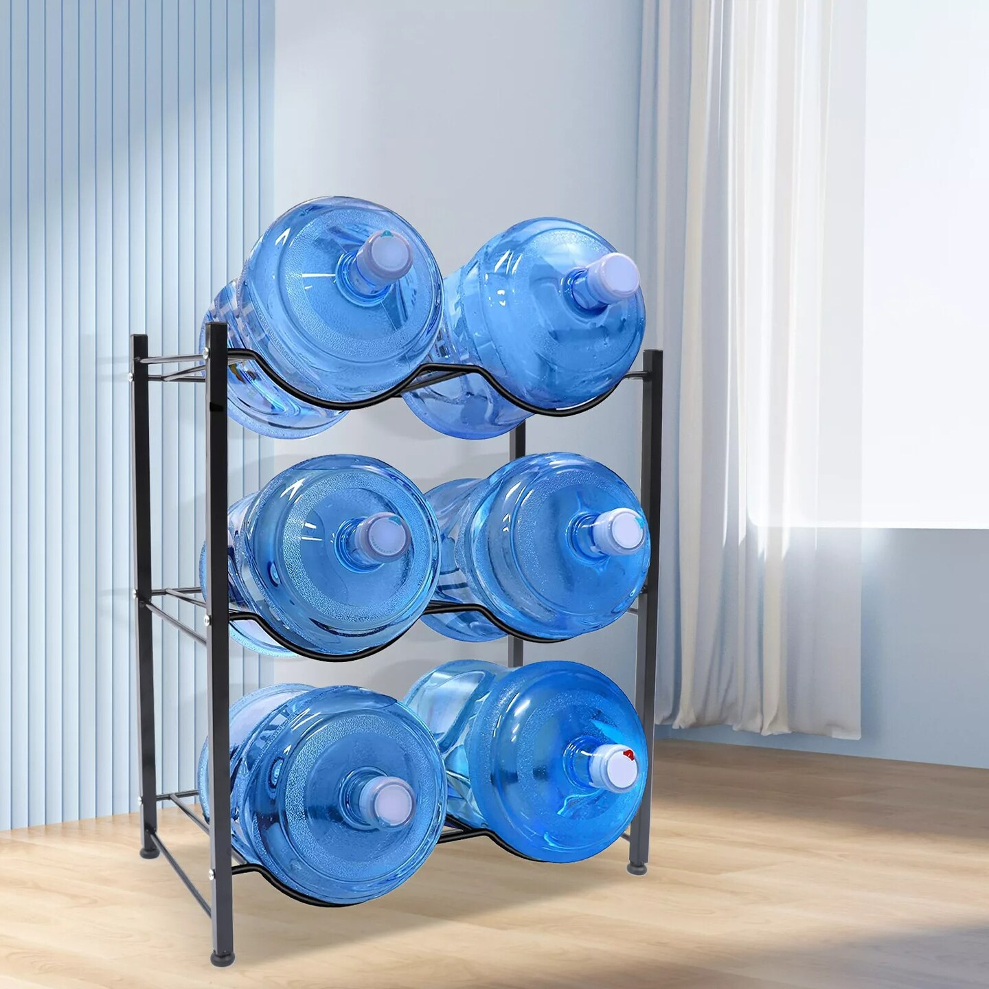 6 Bottles 5 Gallon 3 Tiers Water Jug Holder Water Bottle Storage Rack Black