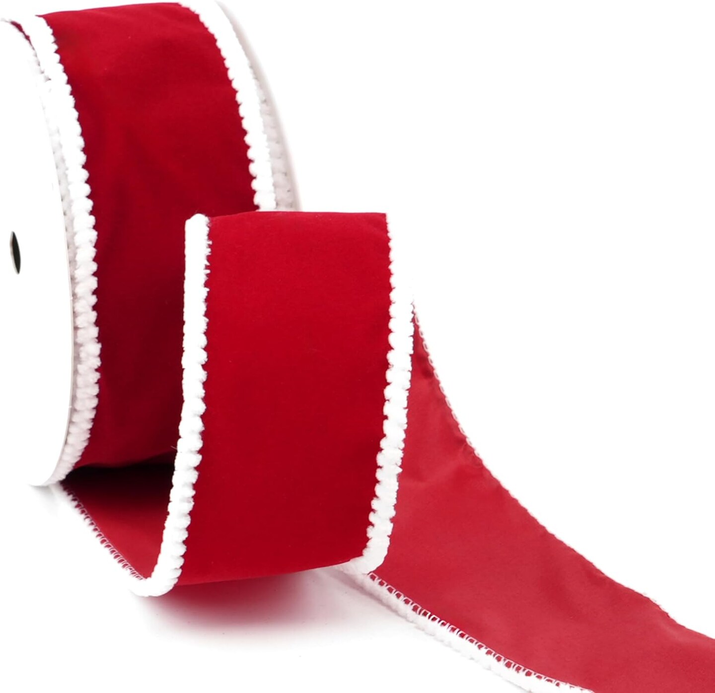2.5 Inch Red Velvet Wired Ribbon with White Snowy Edge for Gift Wrapping, Floral Craft, Christmas Ribbon, Tree Decorations, Bows, Home Decor, 10Yards