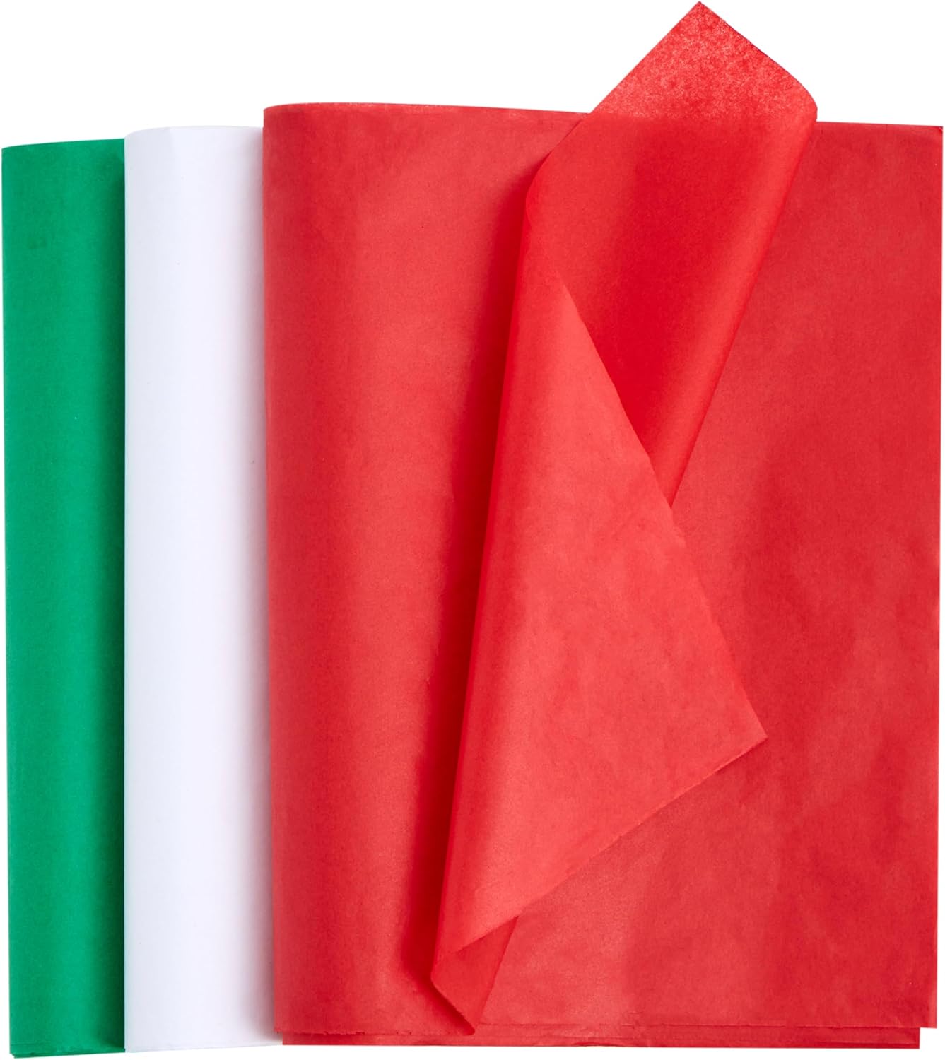 72 Sheets Christmas Tissue Paper Assortment (Red, Green & White) in 20" x 20" for Christmas Wrapping Tissue Paper, Party Supply