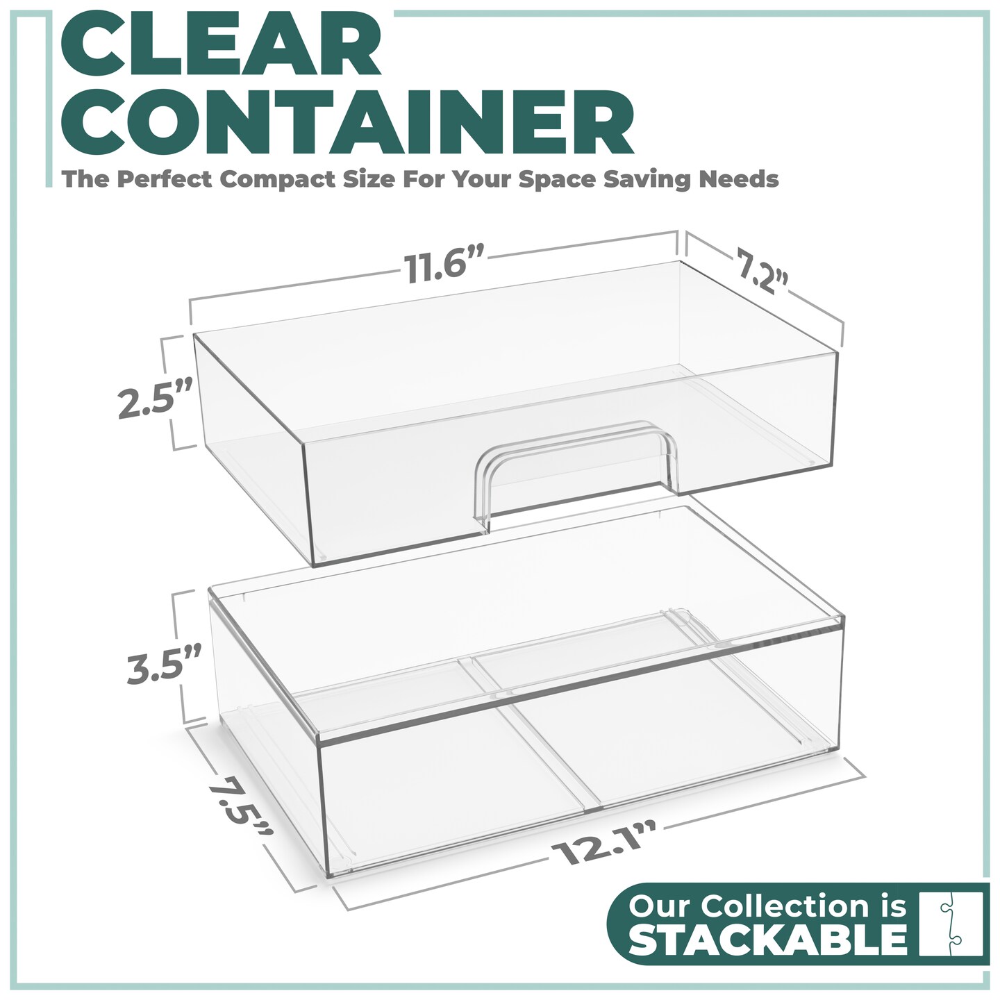 Sorbus Acrylic Storage Containers with Pull-Out Drawers - 2 Pack, 12” Clear Long Stackable Storage Bins Set