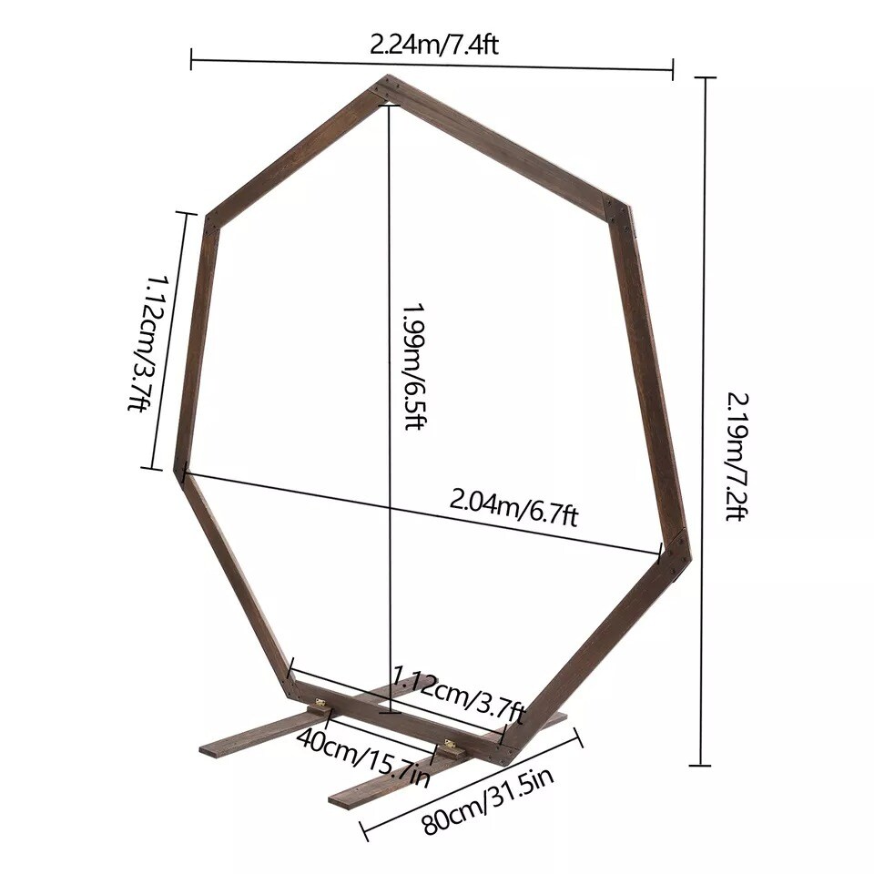 7.2FT Retro Wedding Arch Wooden Heptagon Wedding Backdrop Stand Wooden Arch