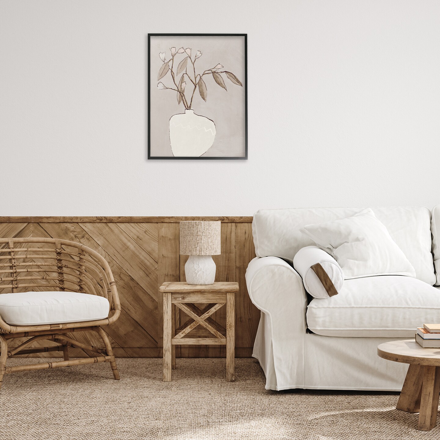 Stupell Industries Neutral Tan Greenery Framed Giclee Wall Art Design by Lorenzo Collective