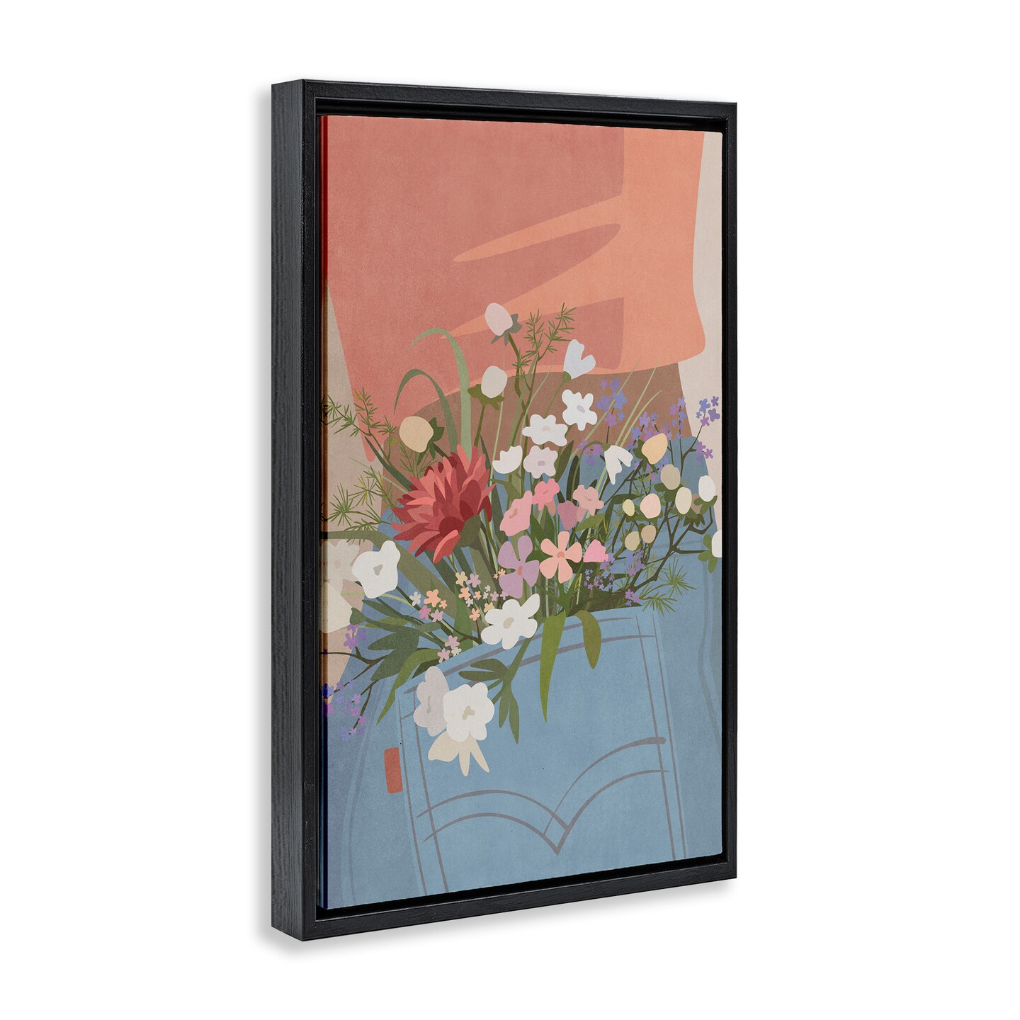 Stupell Industries Flowers in Jeans Pocket Framed Floater Canvas Wall Art Design by Nataly White