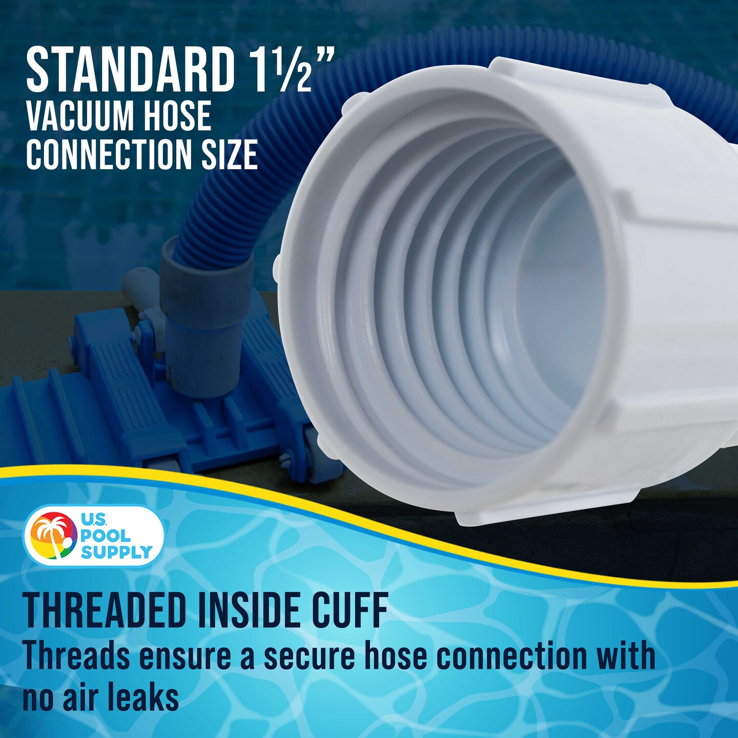 U.S. Pool Supply 1-1/2&#x22; Pool Hose Cuff, 2 Pack - Swimming Pool Replacement Cuff for Spiral-Wound Vacuum Hoses - Threaded Cuff, Repair Hose Ends