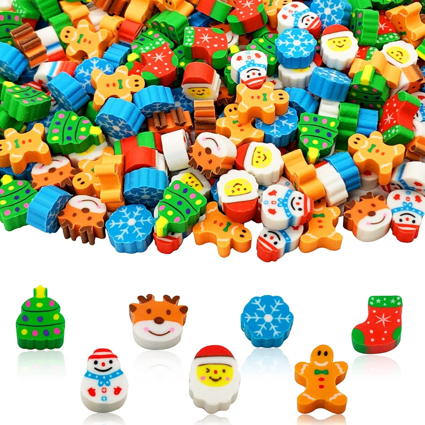 Christmas Mini Erasers Assortment Snowman Elk Christmas Tree Erasers Kids Pencil Erasers Bulk for Party