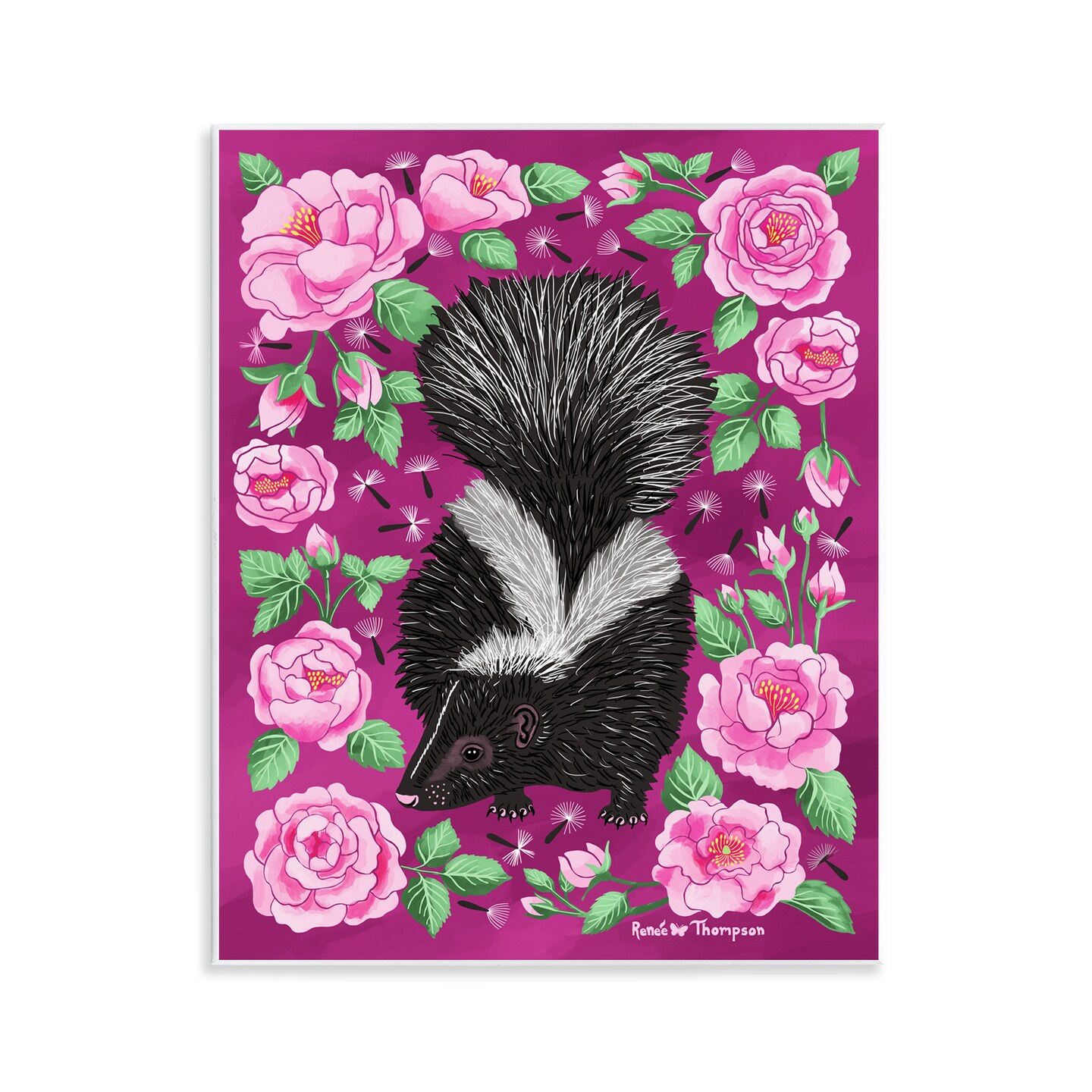 Stupell Industries Skunk & Rose Blossoms Wall Plaque Art Design by Renee Thompson