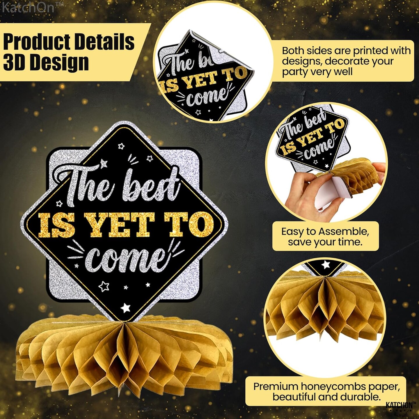 New Year Centerpieces for Tables - Pack of 9 | New Year Eve Party Supplies 2025 | NYE Centerpieces for Black and Gold New Years