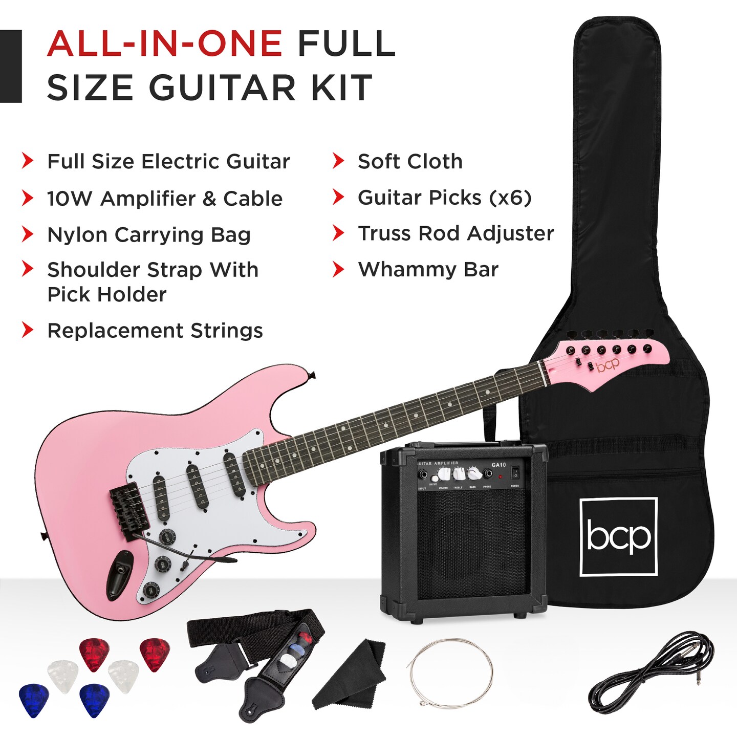 Best Choice Products 39in Full Size Beginner Electric Guitar Kit with Case, Strap, Amp, Whammy Bar