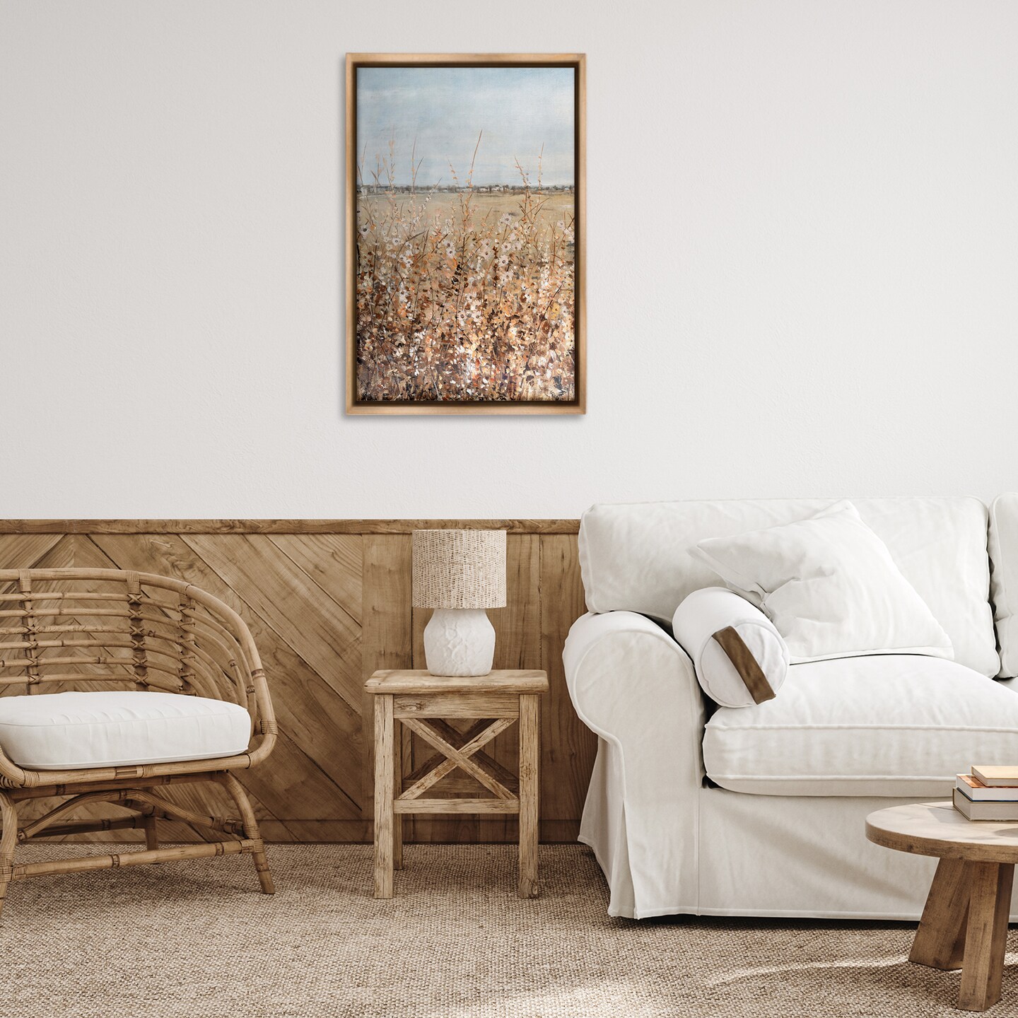 Stupell Industries Neutral Meadow Sprigs Framed Floater Canvas Wall Art Design by June Erica Vess