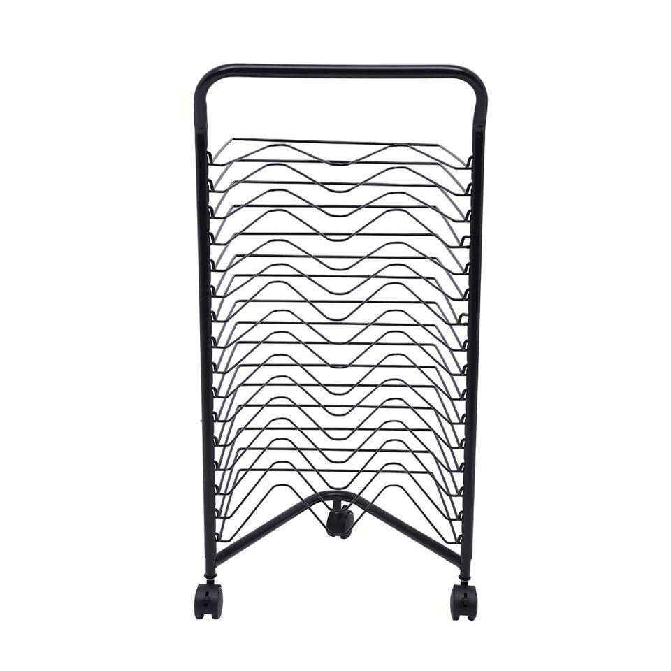 Mobile Paint Drying Rack Metal Desktop Artwork Storage 16 Shelves Rolling Cart