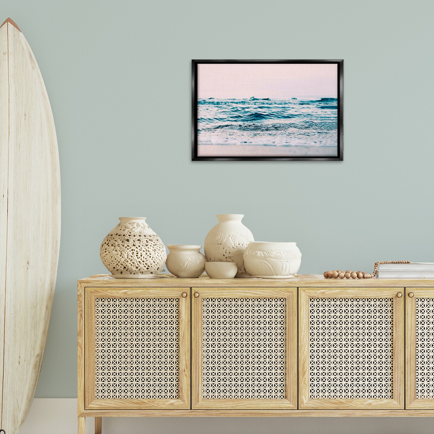Stupell Industries Ocean Wave Blush Framed Floater Canvas Wall Art Design by Sisi and Seb