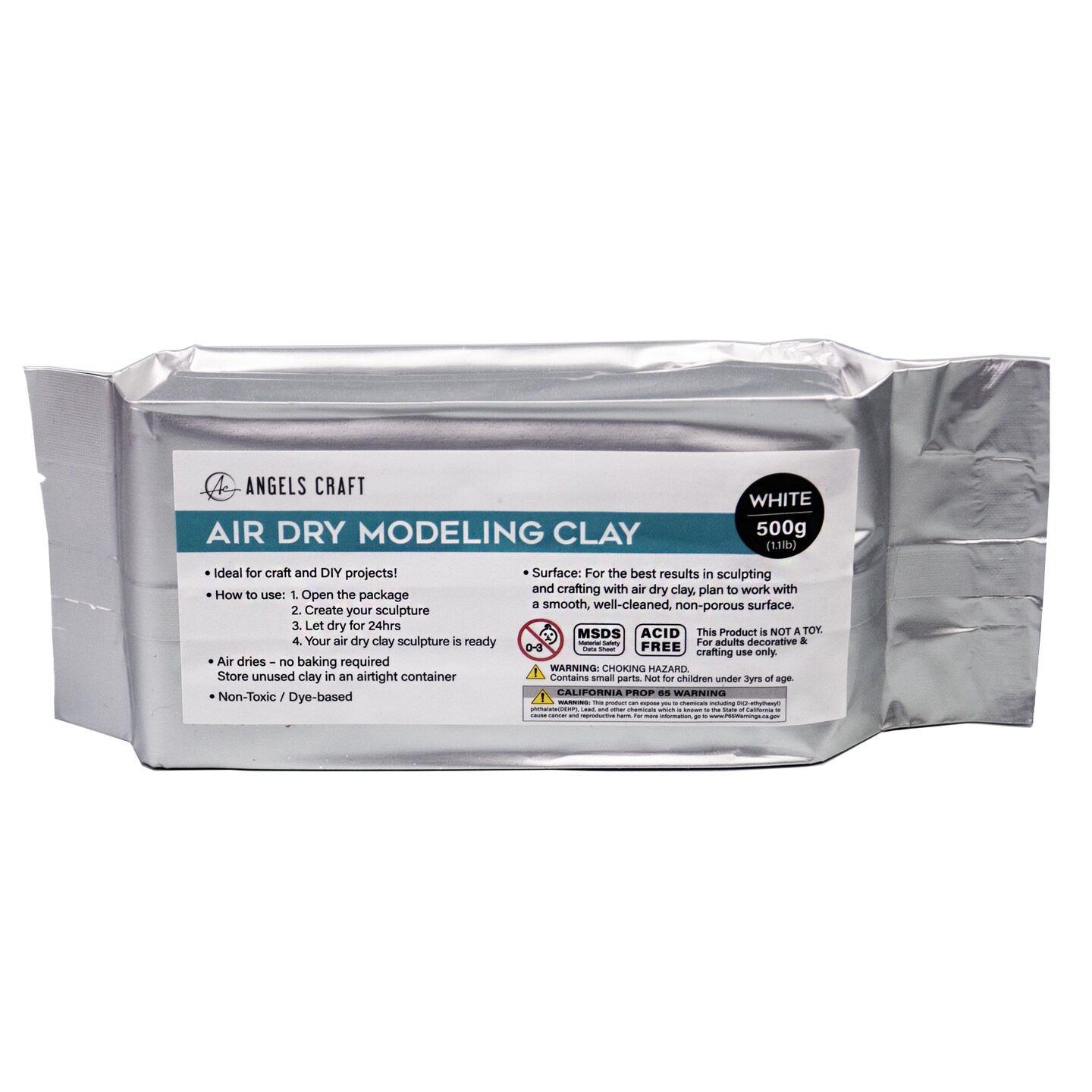 Angels Craft Air Dry Modeling Clay - White Color 500g (1 lb.)